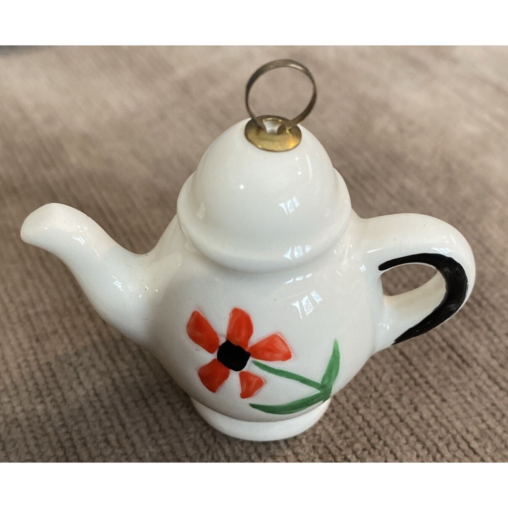 Vintage Teapot Flower Goebel Christmas Tree Ornament - MINT RARE Small Ceramic